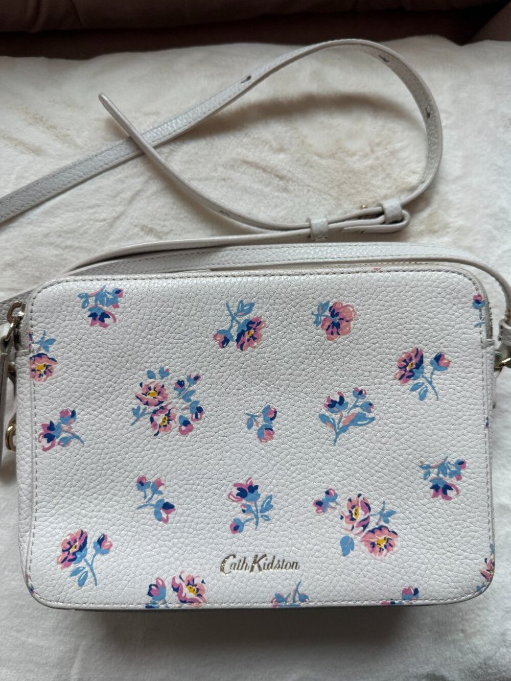 Cath Kidston faux leather white floral camera crossbody